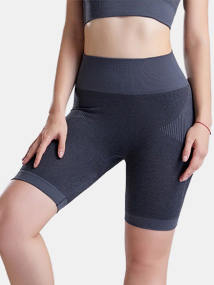 Damen Sport Einfarbig Trocken Schnell Banded Bikershorts Mit Hoher Taille