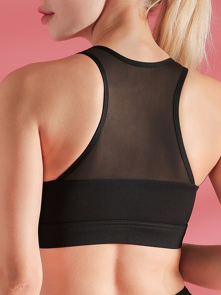 Damen Sportunterwäsche Mesh Patchwork Gather Atmungsaktiver Stoßfester Yoga-bh