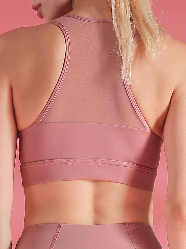 Damen Sportunterwäsche Mesh Patchwork Gather Atmungsaktiver Stoßfester Yoga-bh