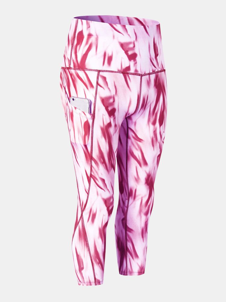 Damen Tie Dye Quick Dry High Waist Slim Sport Yoga Hose Mit Seitentasche