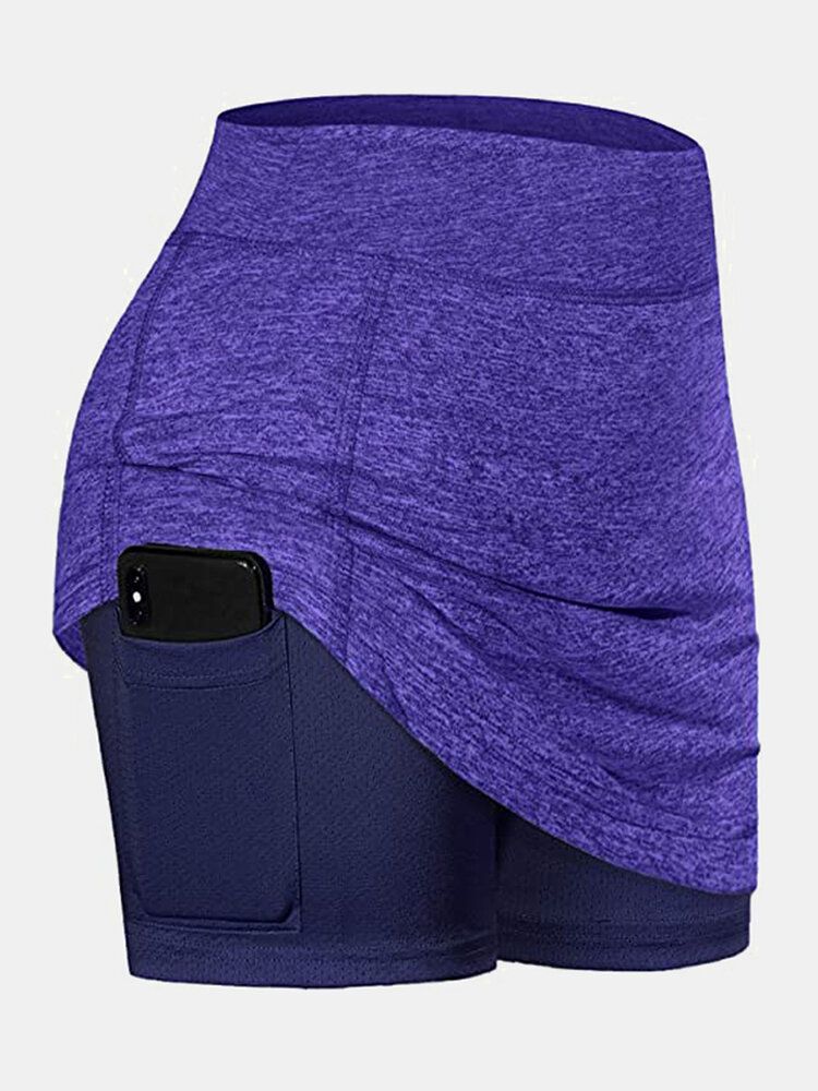 Einfarbige Damen-sportshorts Kompressionsfutter Atmungsaktiver Tennisrock Mit Tasche