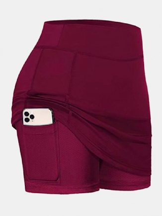 Einfarbige Damen-sportshorts Kompressionsfutter Atmungsaktiver Tennisrock Mit Tasche