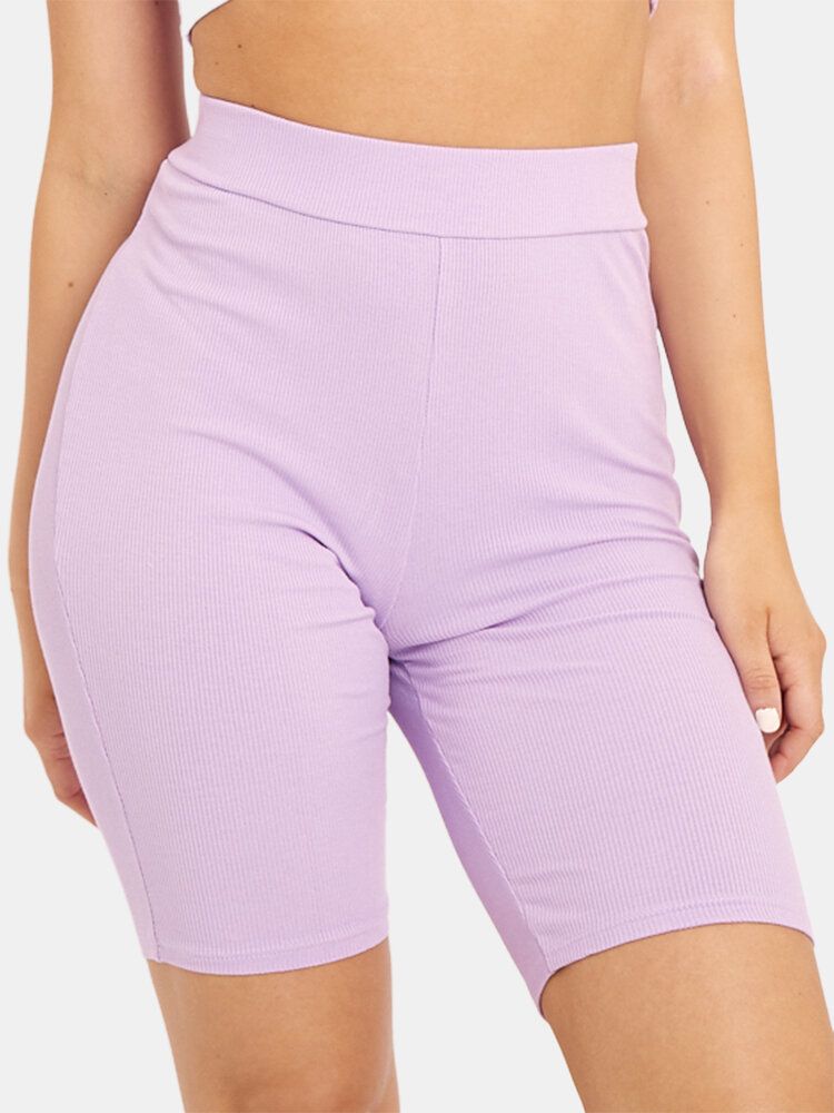 Einfarbige Elastische Sport-fitness-shorts Mit Hoher Taille Für Damen