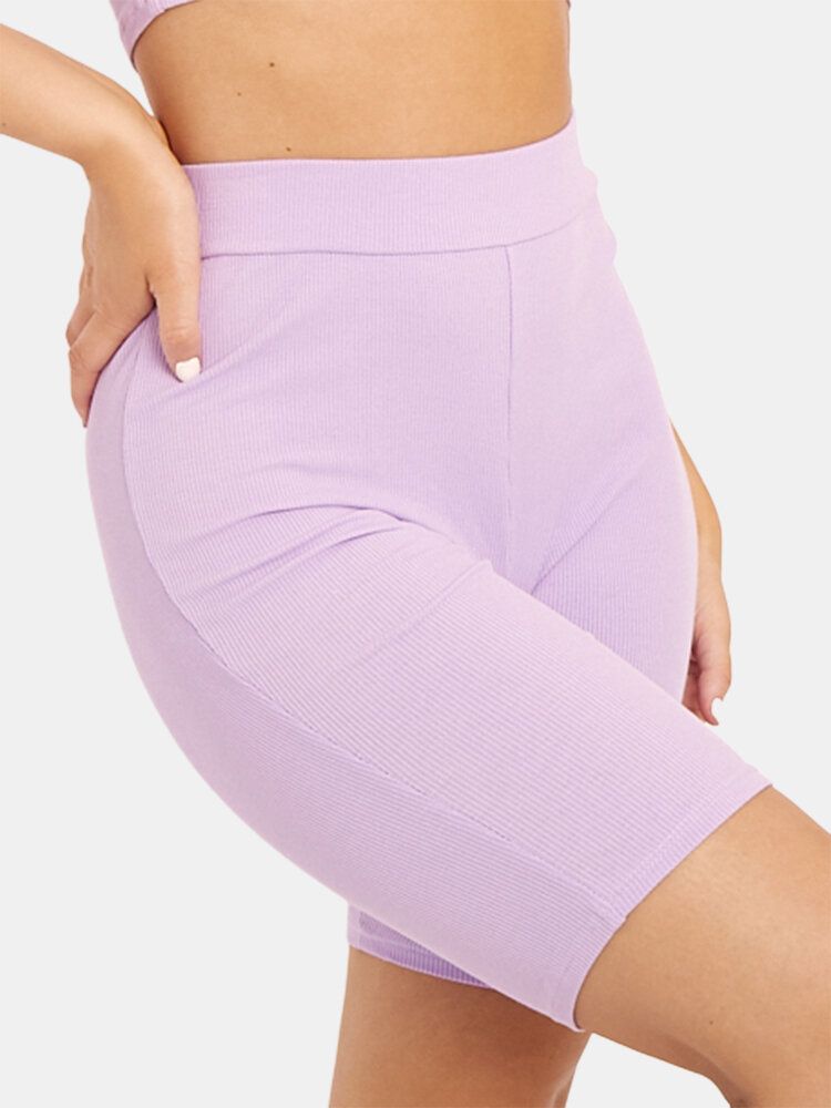 Einfarbige Elastische Sport-fitness-shorts Mit Hoher Taille Für Damen