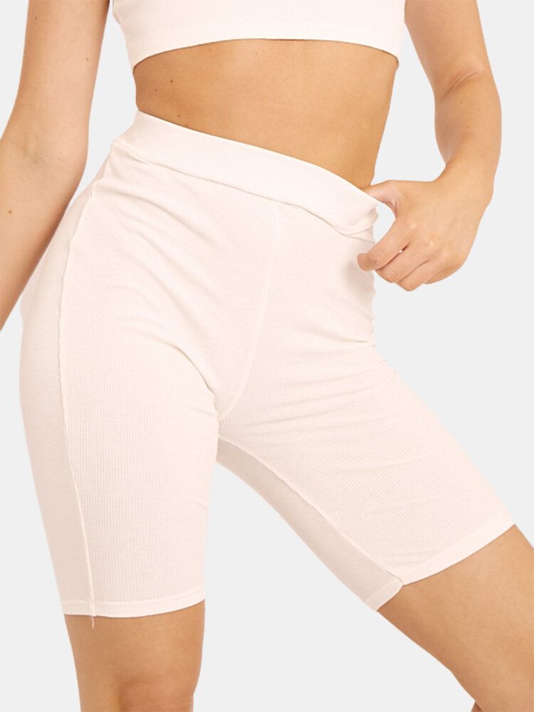 Einfarbige Elastische Sport-fitness-shorts Mit Hoher Taille Für Damen