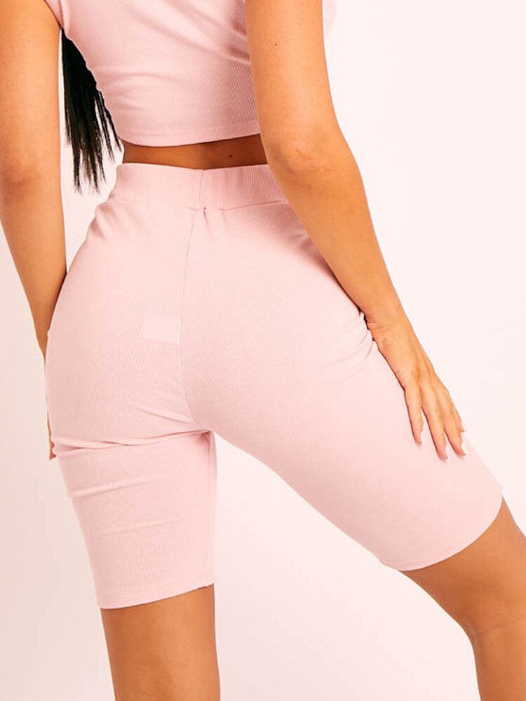 Einfarbige Elastische Sport-fitness-shorts Mit Hoher Taille Für Damen