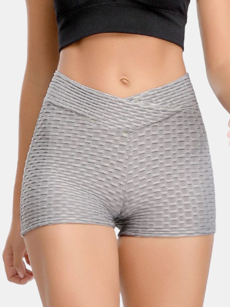 Einfarbige Elastische Sport-yoga-shorts Mit V-taille Für Damen