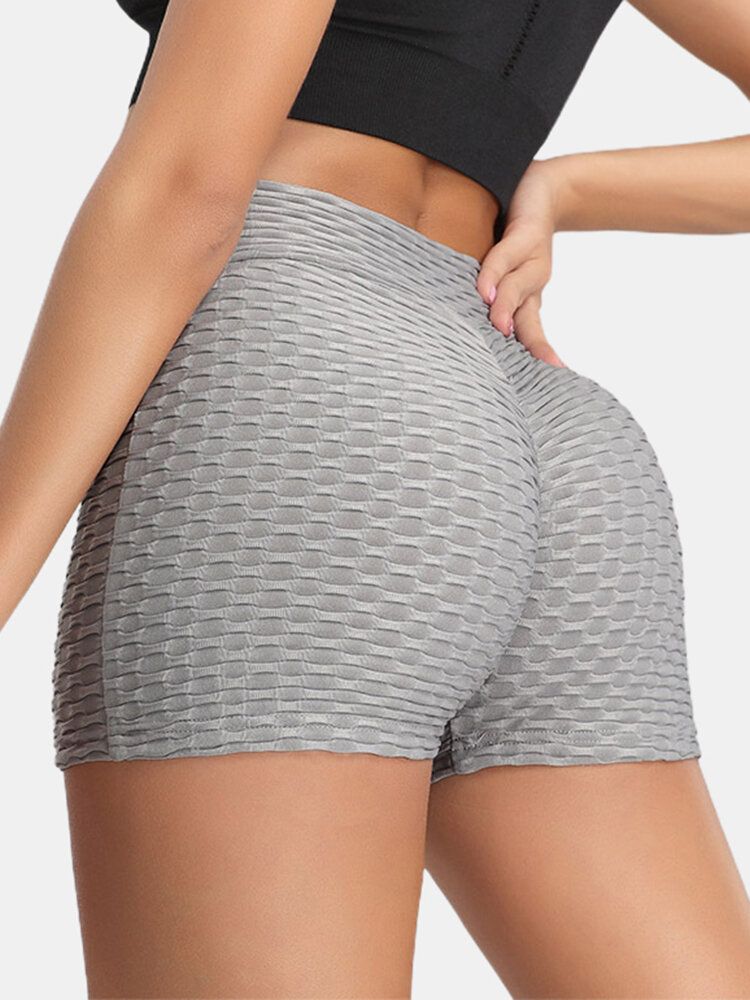 Einfarbige Elastische Sport-yoga-shorts Mit V-taille Für Damen