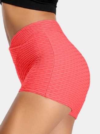 Einfarbige Elastische Sport-yoga-shorts Mit V-taille Für Damen