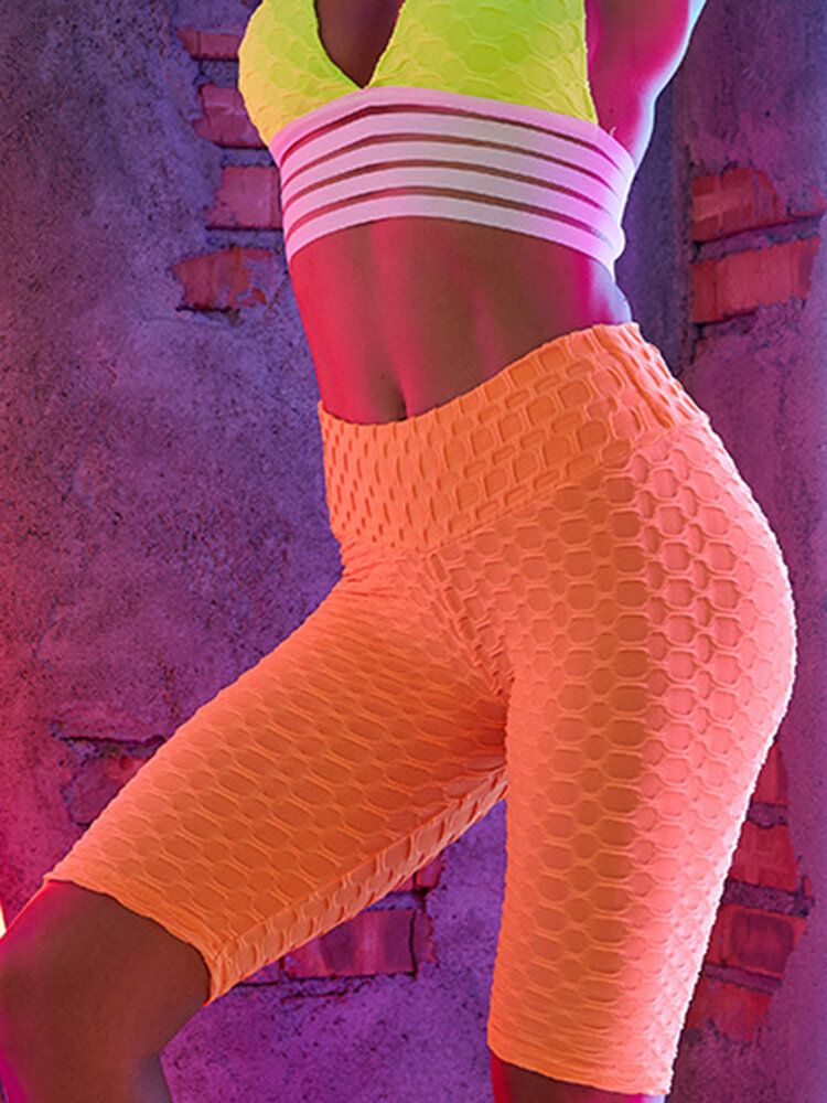 Einfarbige Jacquard-sport-yoga-shorts Mit Hoher Taille Für Damen