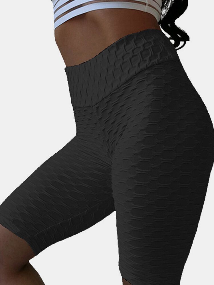 Einfarbige Jacquard-sport-yoga-shorts Mit Hoher Taille Für Damen