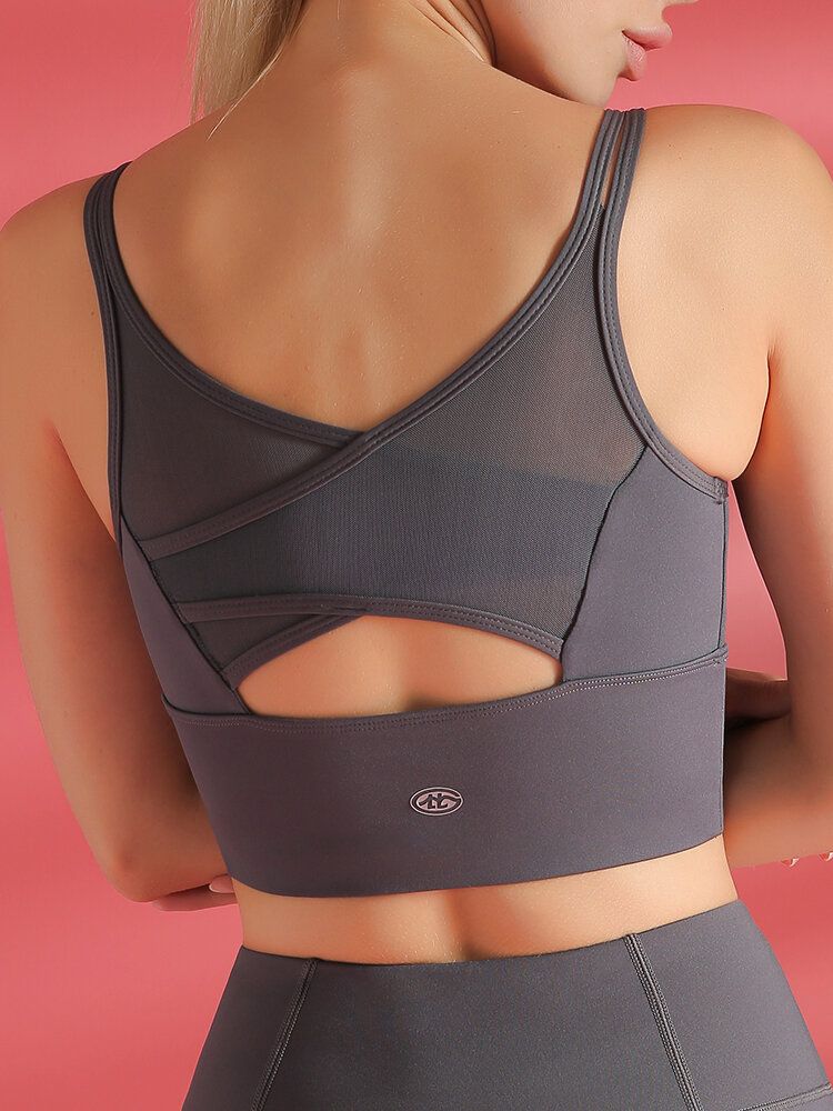 Einfarbiger Stoßfester Mesh-patchwork-yoga-sport-bh Für Frauen