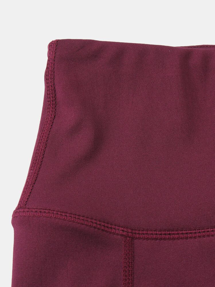 Fitness Yoga Damen Elastizität Schnell Trocknend Einfarbig Sportshorts Mit Hoher Taille