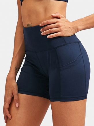 Fitness Yoga Damen Elastizität Schnell Trocknend Einfarbig Sportshorts Mit Hoher Taille