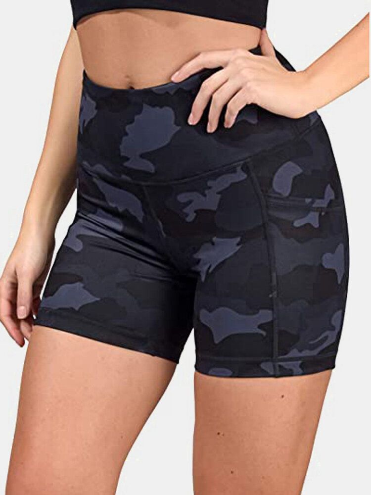 Frauen Camouflage Fitness Workout Bikershorts Mit Tasche