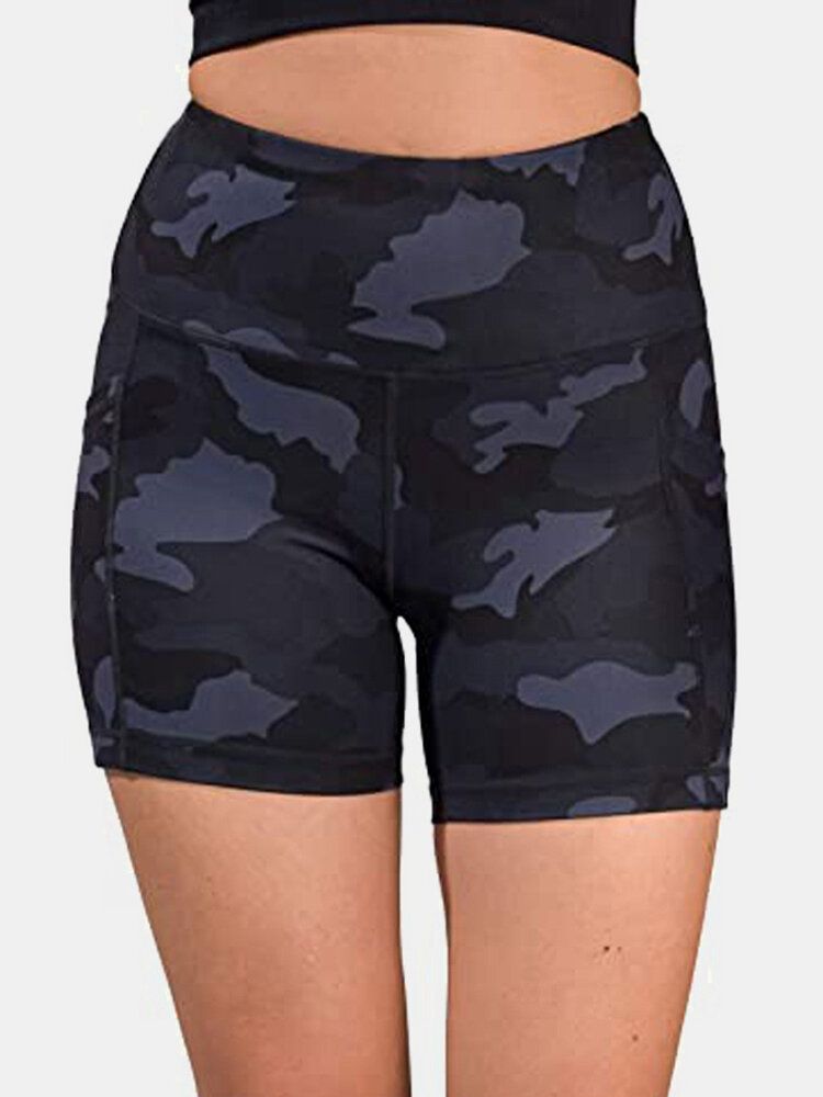 Frauen Camouflage Fitness Workout Bikershorts Mit Tasche