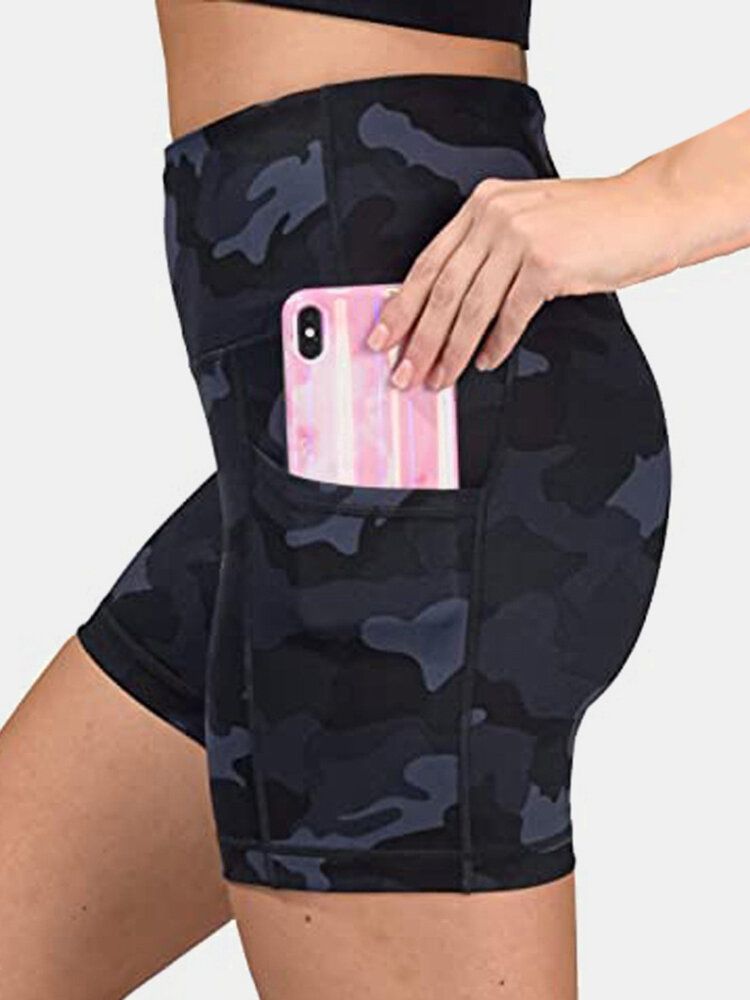 Frauen Camouflage Fitness Workout Bikershorts Mit Tasche