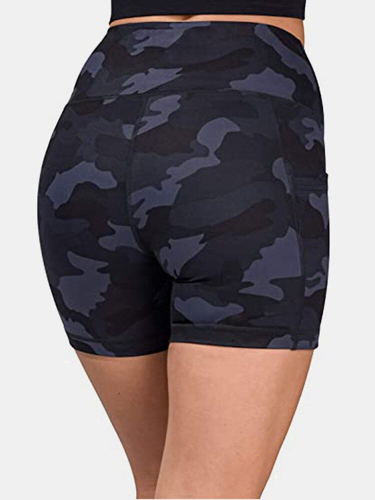 Frauen Camouflage Fitness Workout Bikershorts Mit Tasche