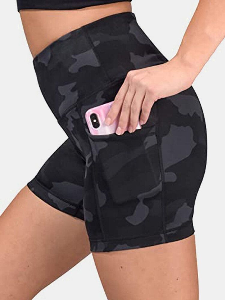 Frauen Camouflage Fitness Workout Bikershorts Mit Tasche