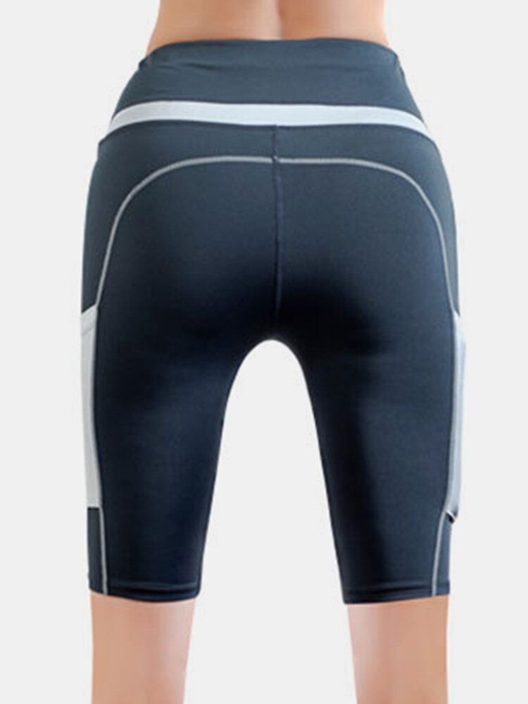 Frauen Fitness Workout Bikershorts Mit Taschen In Kontrastfarben