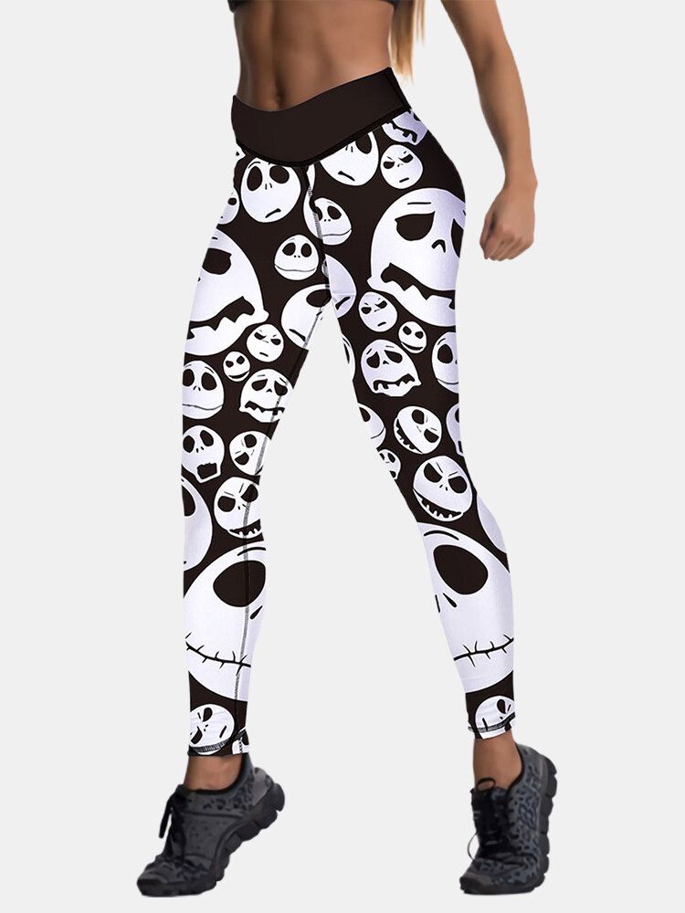 Frauen Halloween Stil Skeleton Print Hip Lifting Sport Hohe Taille Dünne Hosen