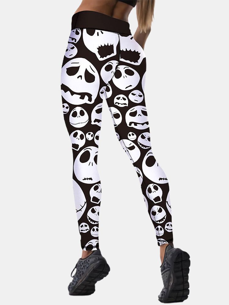 Frauen Halloween Stil Skeleton Print Hip Lifting Sport Hohe Taille Dünne Hosen