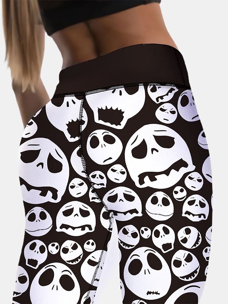 Frauen Halloween Stil Skeleton Print Hip Lifting Sport Hohe Taille Dünne Hosen