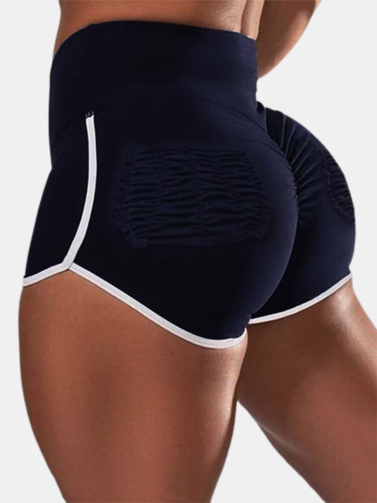 Frauen Kontrastfarben Yoga High Waist Fitness Shorts