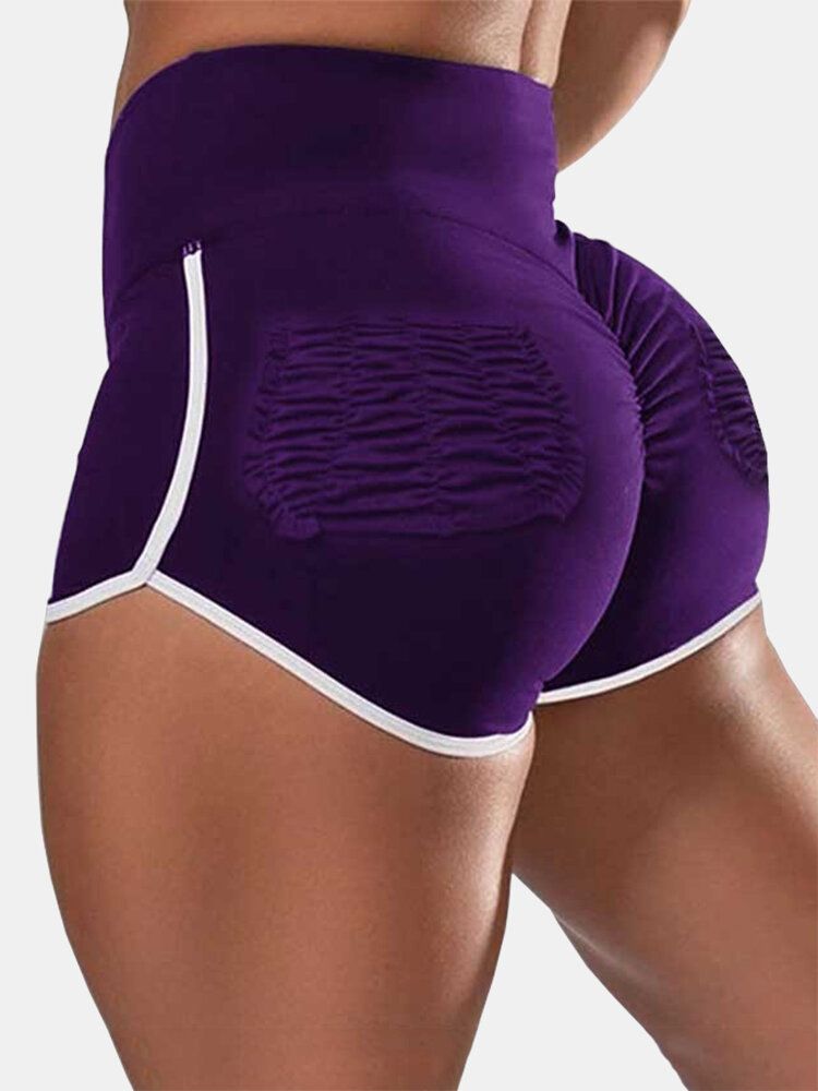 Frauen Kontrastfarben Yoga High Waist Fitness Shorts