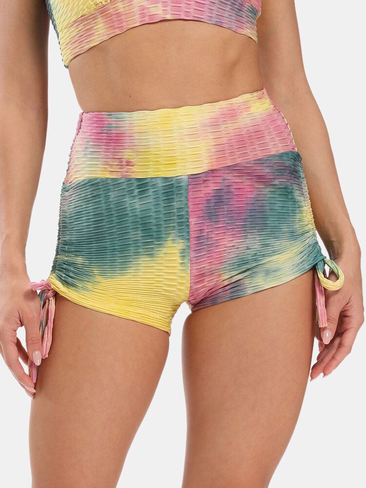 Frauen Tie Dye Jacquard Seitlicher Kordelzug Yoga Soprt High Waist Shorts