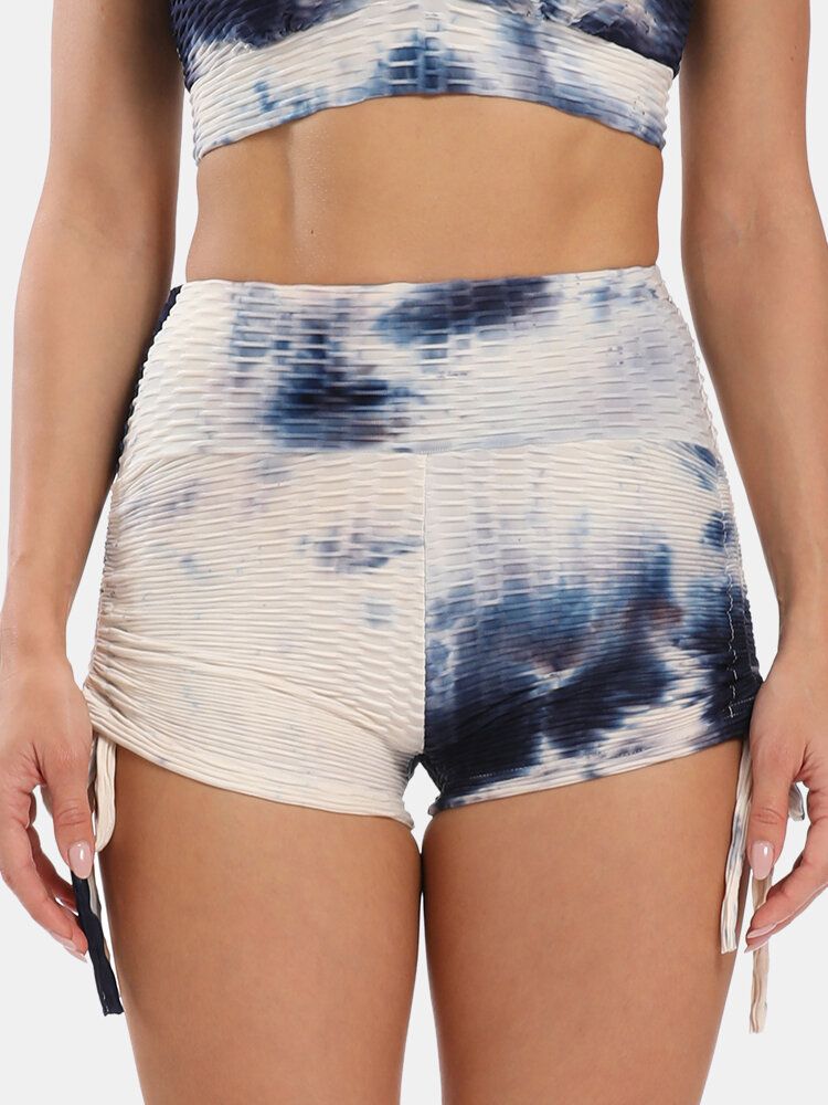 Frauen Tie Dye Jacquard Seitlicher Kordelzug Yoga Soprt High Waist Shorts