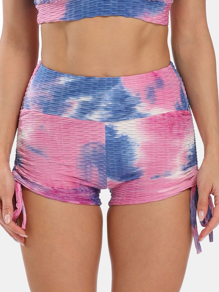 Frauen Tie Dye Jacquard Seitlicher Kordelzug Yoga Soprt High Waist Shorts