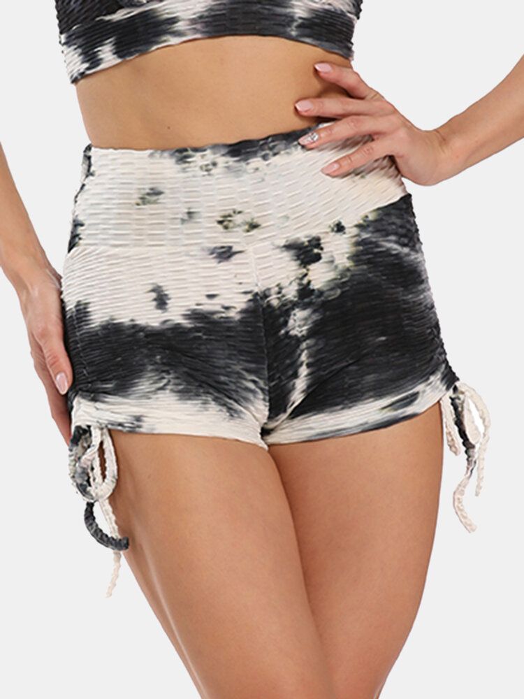 Frauen Tie Dye Jacquard Seitlicher Kordelzug Yoga Soprt High Waist Shorts