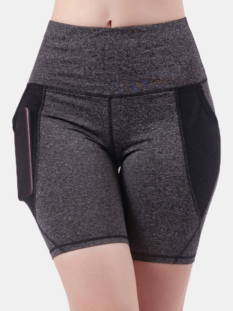 Frauen Trocknen Schnell Einfarbige Sport-bikershorts Mit Hoher Taille Und Netztaschen