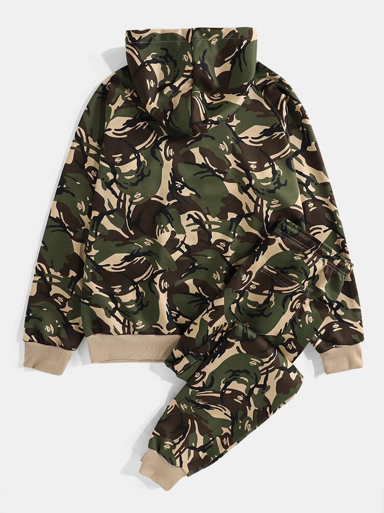 Herren Camouflage-print Kapuzenjacke Joggerhose Sportlich Lässig Zweiteilige Outfits