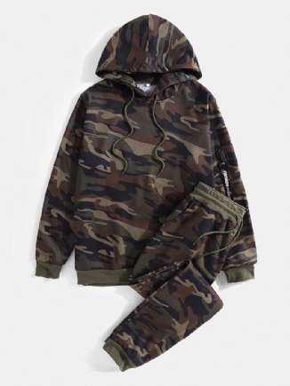 Herren-hoodie-jogginghose Mit Camouflage-print Und Kordelzug Zweiteiliges Sport-set