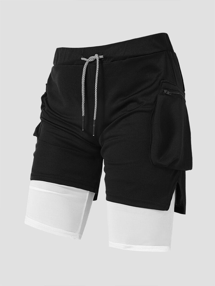 Herren-leggings Seitlich Geteilte Reißverschlusstaschen Kordelzug Schnell Trocknende Activewear-shorts