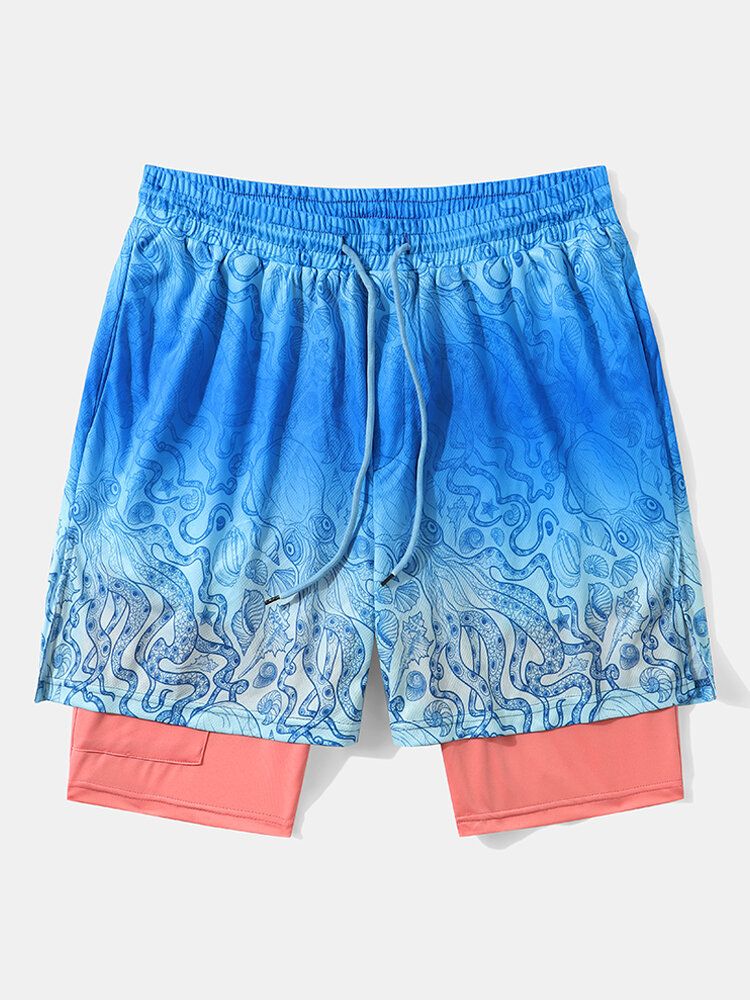 Herren-shorts Mit Oktopusmuster Doppellagig Unsichtbare Taschen