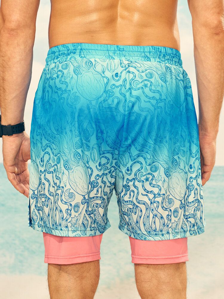 Herren-shorts Mit Oktopusmuster Doppellagig Unsichtbare Taschen