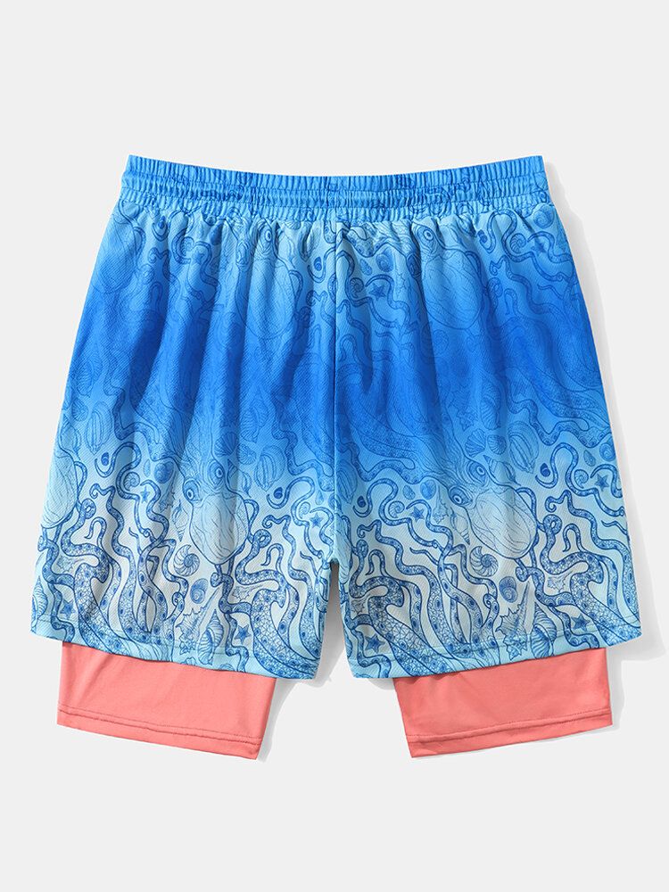 Herren-shorts Mit Oktopusmuster Doppellagig Unsichtbare Taschen