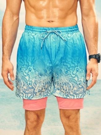 Herren-shorts Mit Oktopusmuster Doppellagig Unsichtbare Taschen