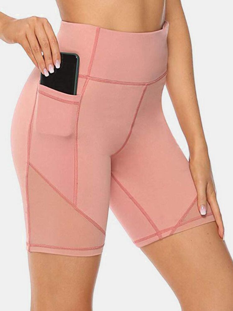 Plus Size Damen Trocknen Schnell Einfarbige Biker-sportshorts Mit Tasche