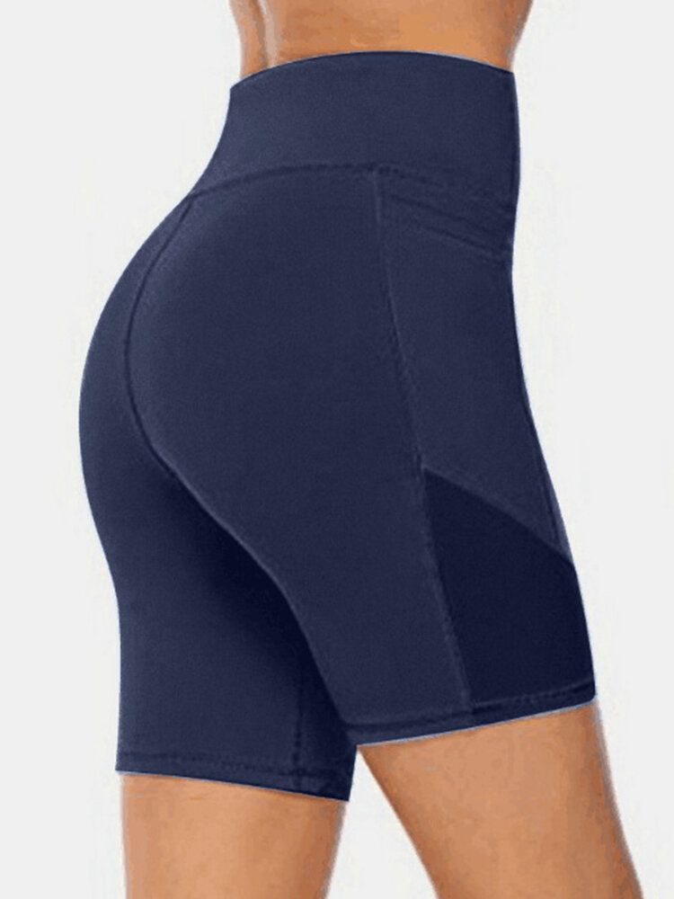 Plus Size Damen Trocknen Schnell Einfarbige Biker-sportshorts Mit Tasche