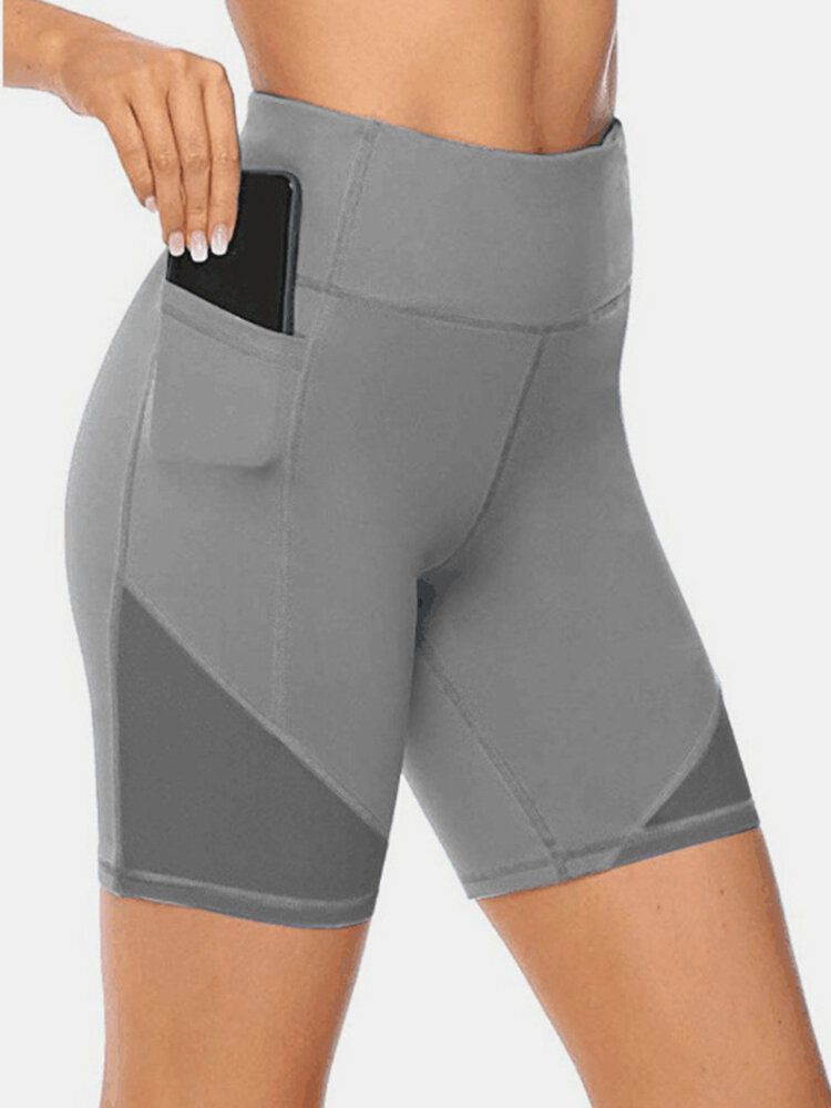 Plus Size Damen Trocknen Schnell Einfarbige Biker-sportshorts Mit Tasche