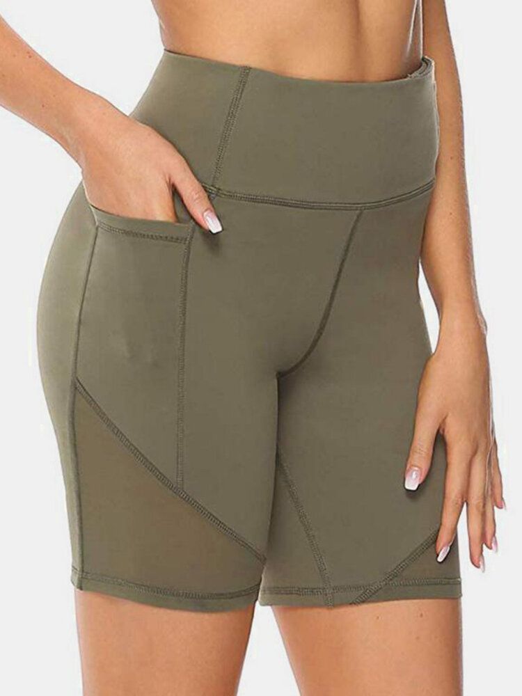 Plus Size Damen Trocknen Schnell Einfarbige Biker-sportshorts Mit Tasche