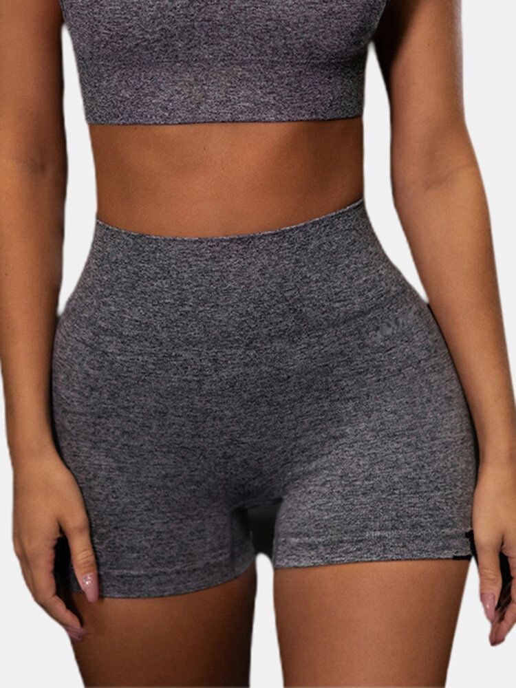 Sport Damen Einfarbig Elastisch Nahtlos Yoga Gym High Waist Shorts