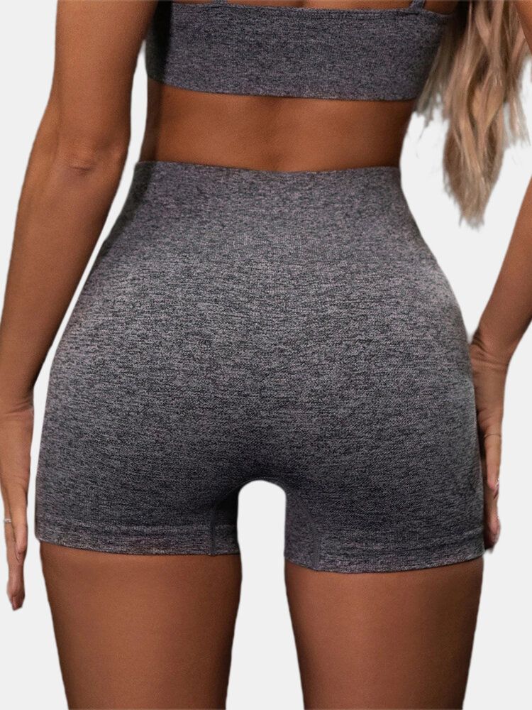 Sport Damen Einfarbig Elastisch Nahtlos Yoga Gym High Waist Shorts