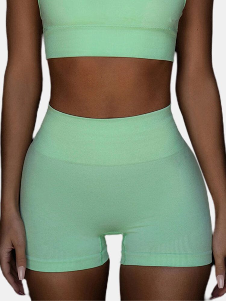 Sport Damen Einfarbig Elastisch Nahtlos Yoga Gym High Waist Shorts