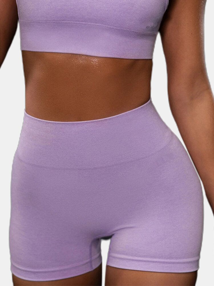 Sport Damen Einfarbig Elastisch Nahtlos Yoga Gym High Waist Shorts