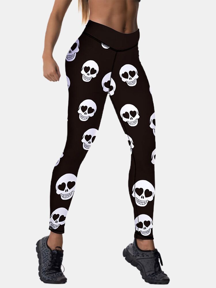 Sport Damen Halloween Skeleton Print High Waist Hip Lifting Sporthose